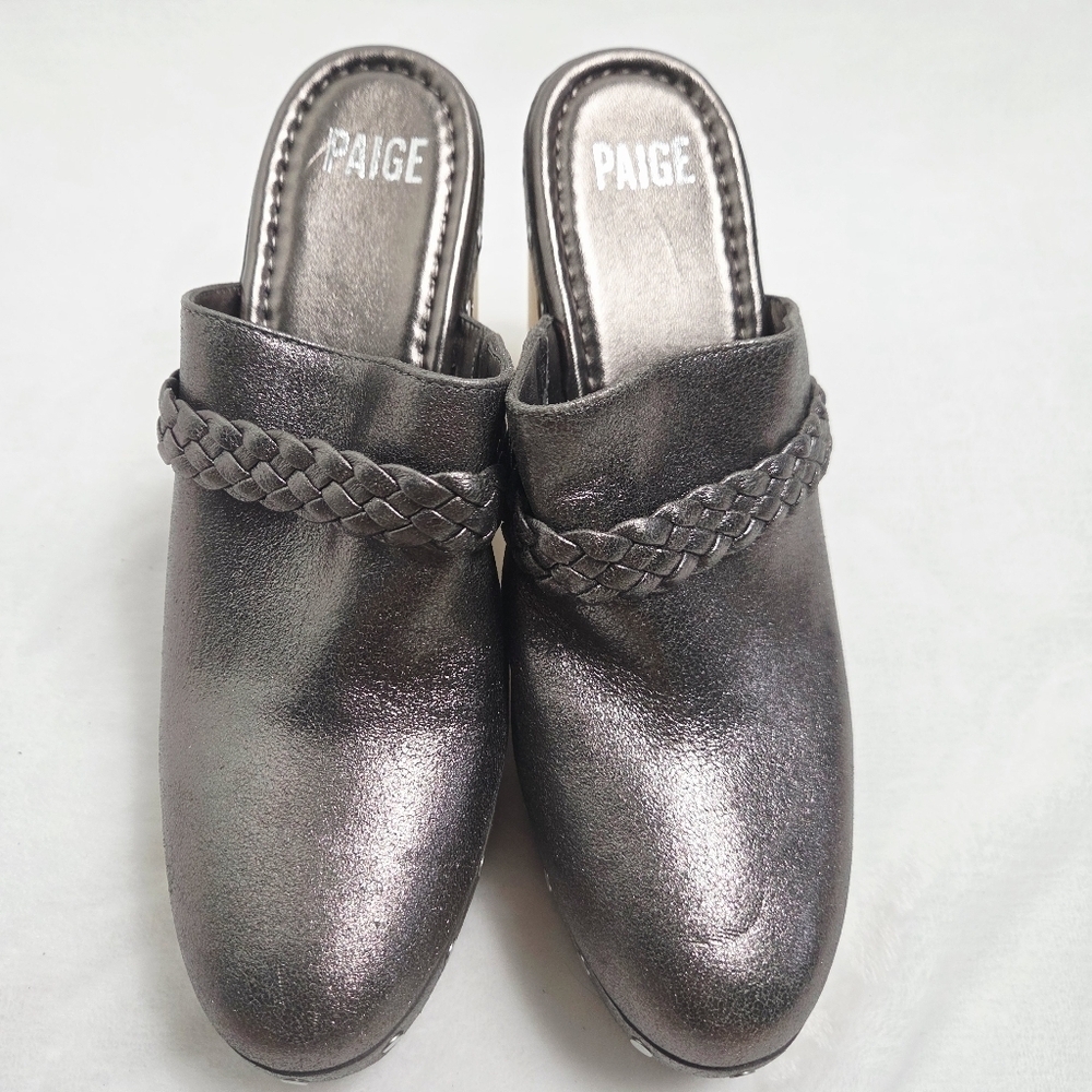 Paige Alex GunMental Suede Heels Platform Clogs - Picture 3 of 9